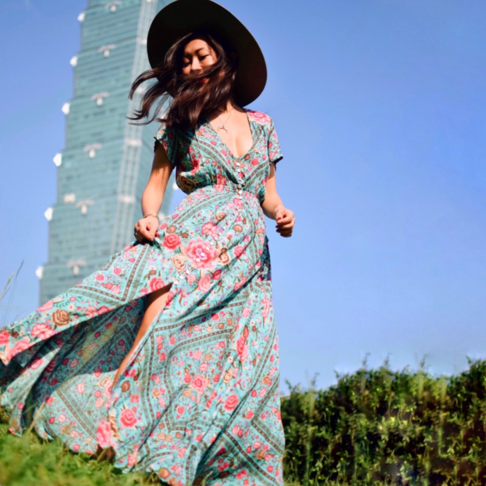 SPELL AND THE GYPSEY PINK TURQUOISE FLORAL PRINT BUTTON UP BABUSHKA GOWN DRESS - Picture 6 of 13